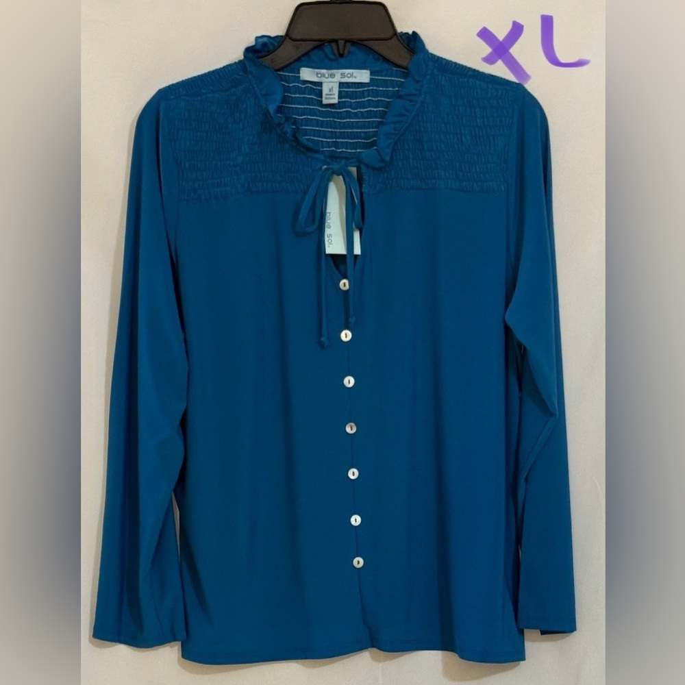 Blue Ruffle Collar Blouse by